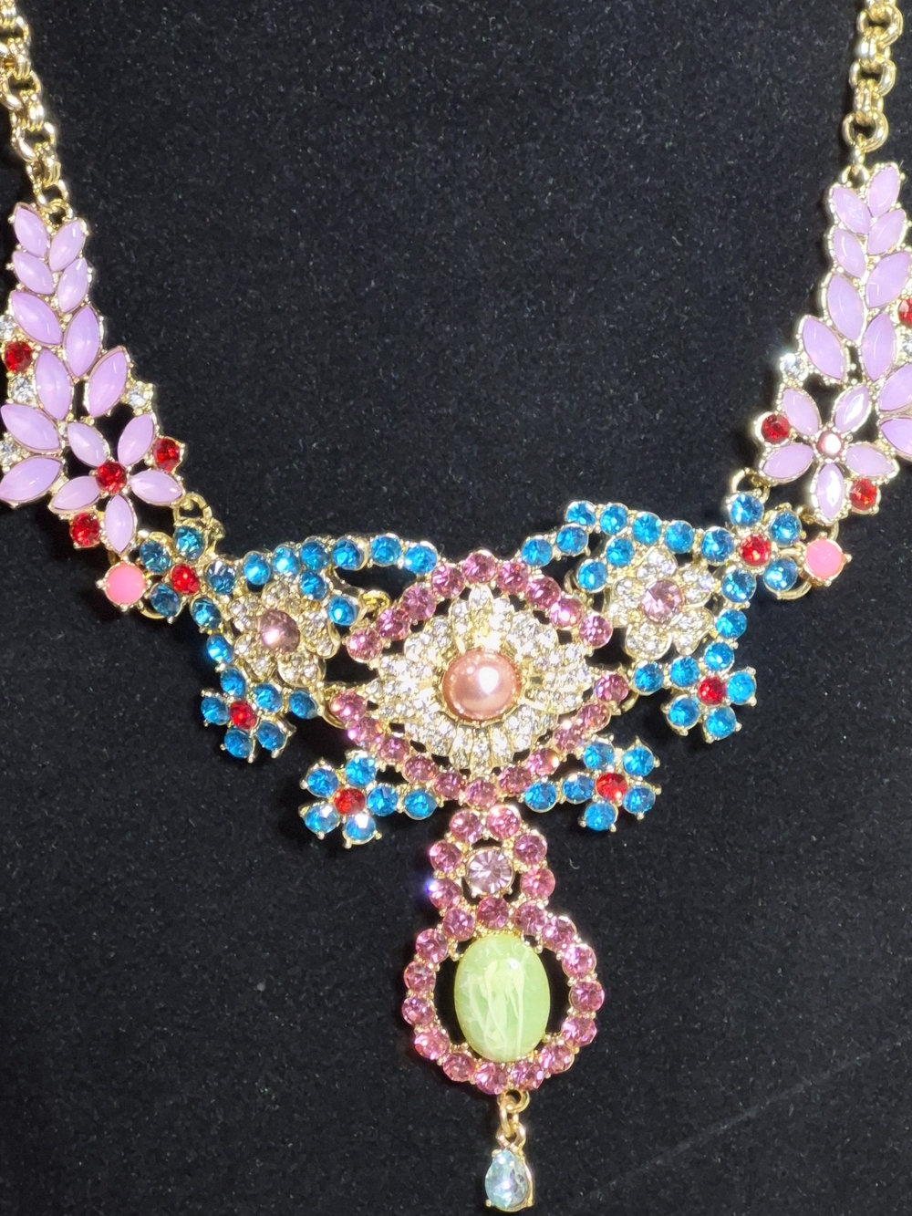 Vintage Style Pastel Multi Color Rhinestone Floral Statement Necklace